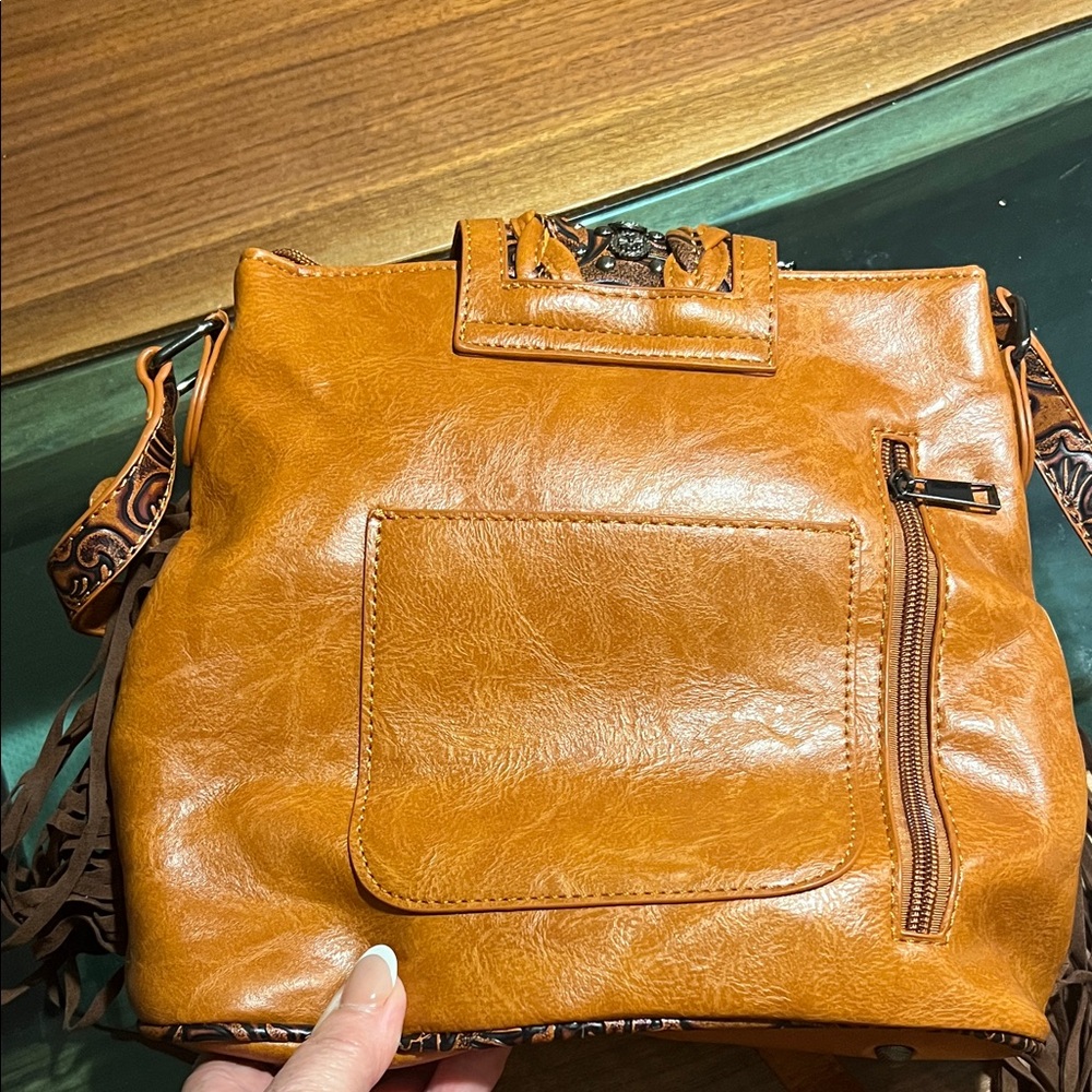 Braided Floral Embossed Tan Crossbody Bag - Picture 2 of 6